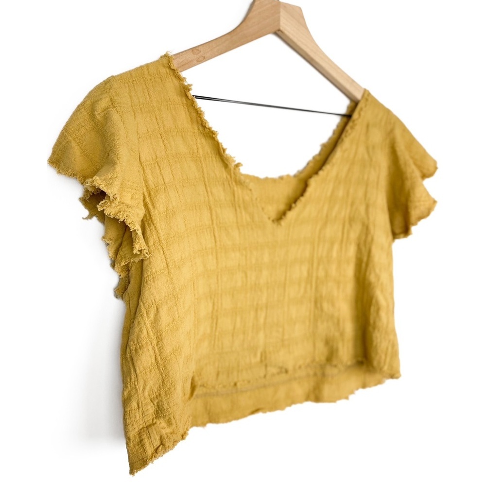 A Father's Love Boutique Cotton Boho Flutter Sleeve Crop Top, Yellow - Size L - Picture 4 of 6